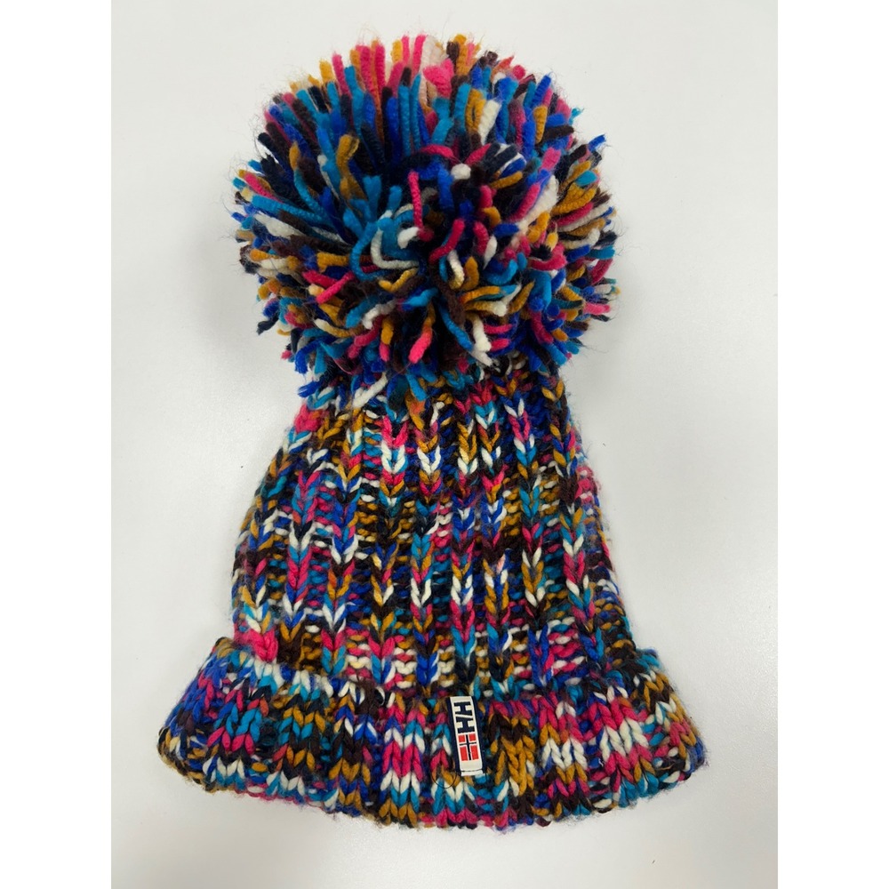 Helly Hansen Multicolor Chunky Knit Pom Pom Beanie Après Ski Scandi Festival Hat